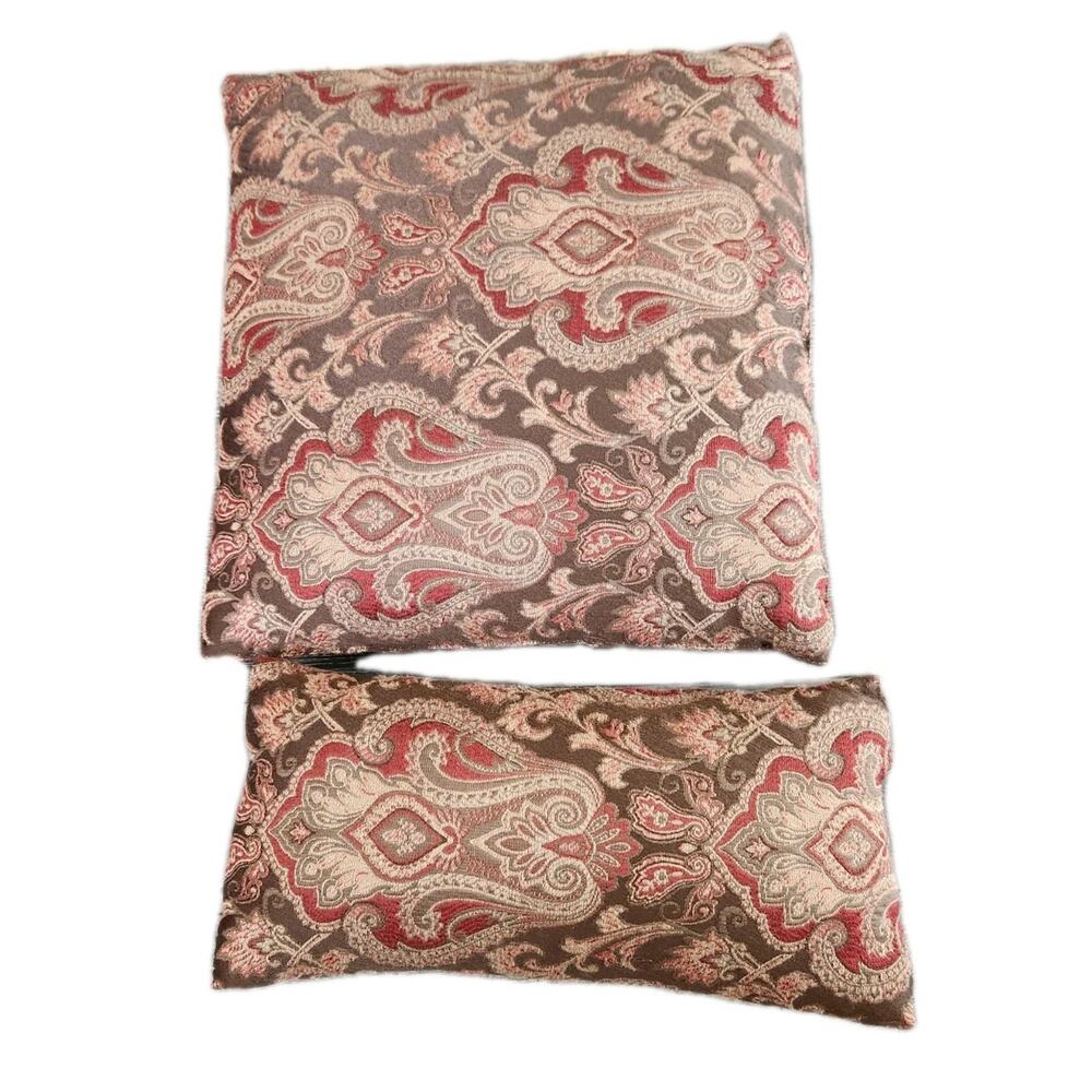 2 Vtg Ralph Lauren? Hampton Brown / Brick Red Olive Beige Paisley Brocade